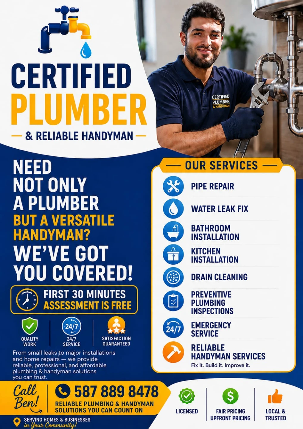 Call Ben 587889847 for  Reliable Handyman Services
