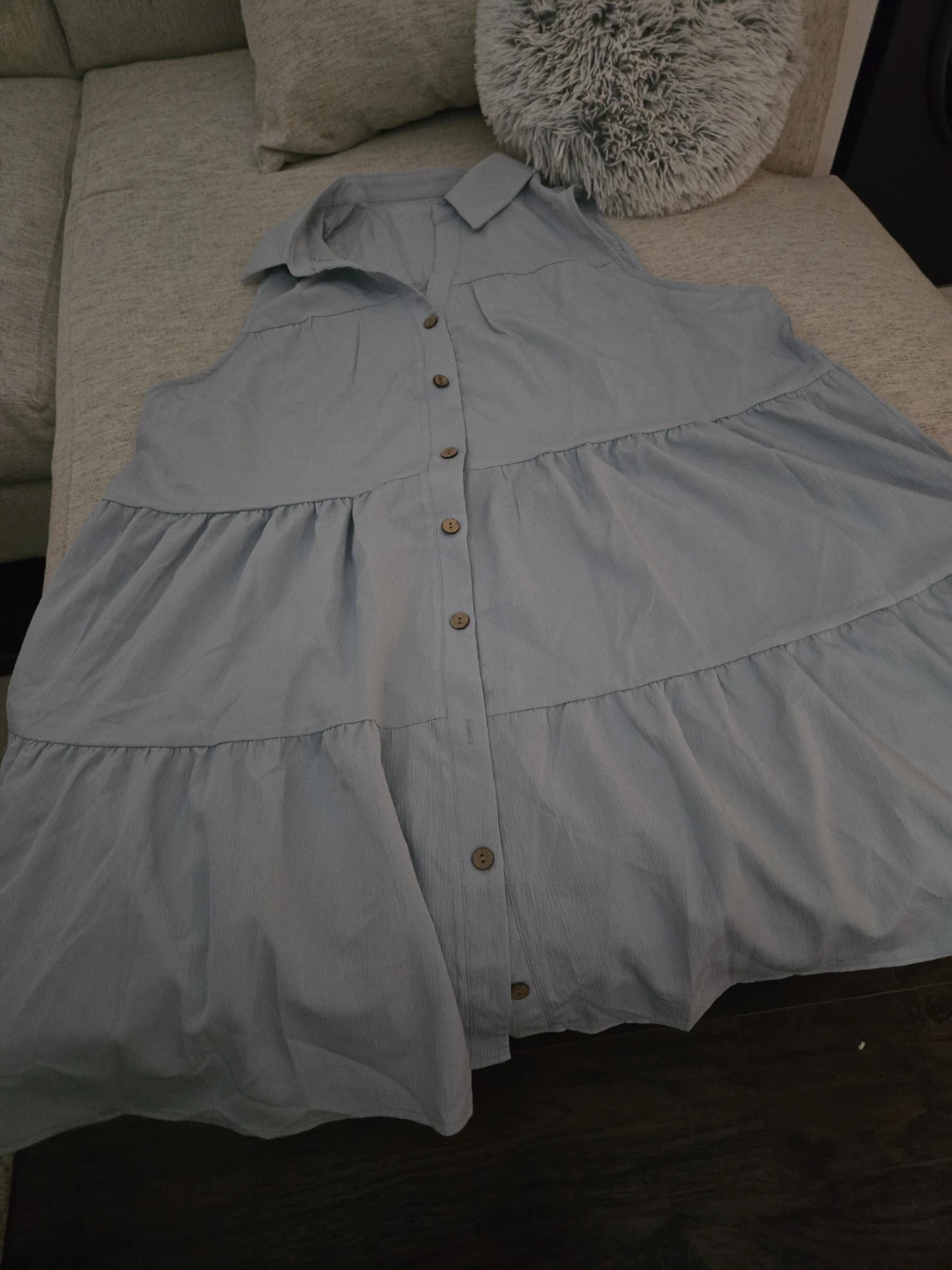 SHEIN CURVE Sleeveless Tiered Shirt Dress - Light Blue - photo 2