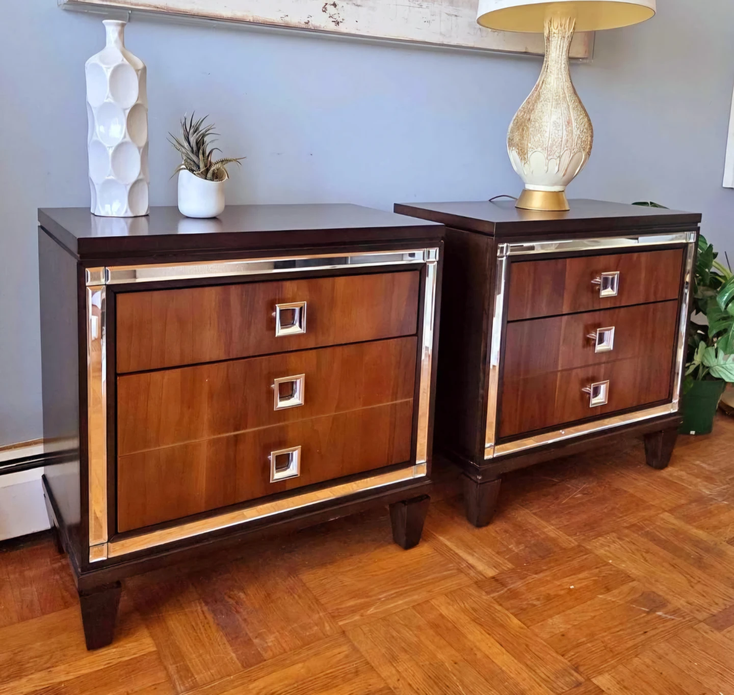 Pair Of Brand New Solid Walnut 3 Drawer Nightstands