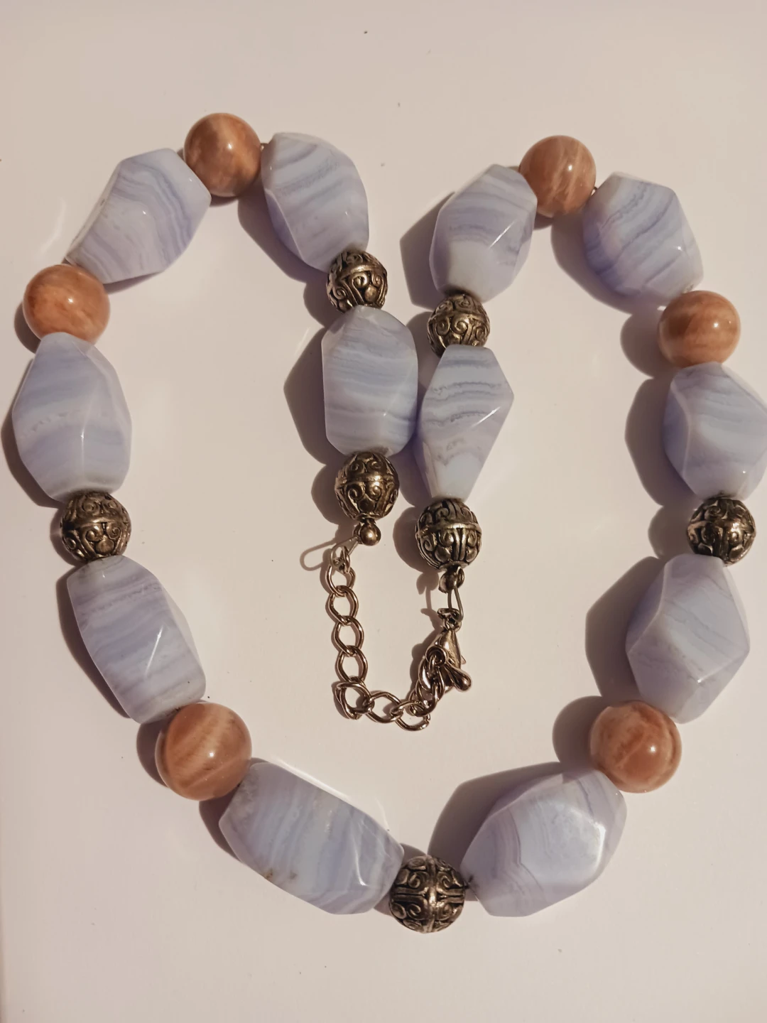 Blue Lace Agate Beaded Necklace with Silver Accents - photo 3