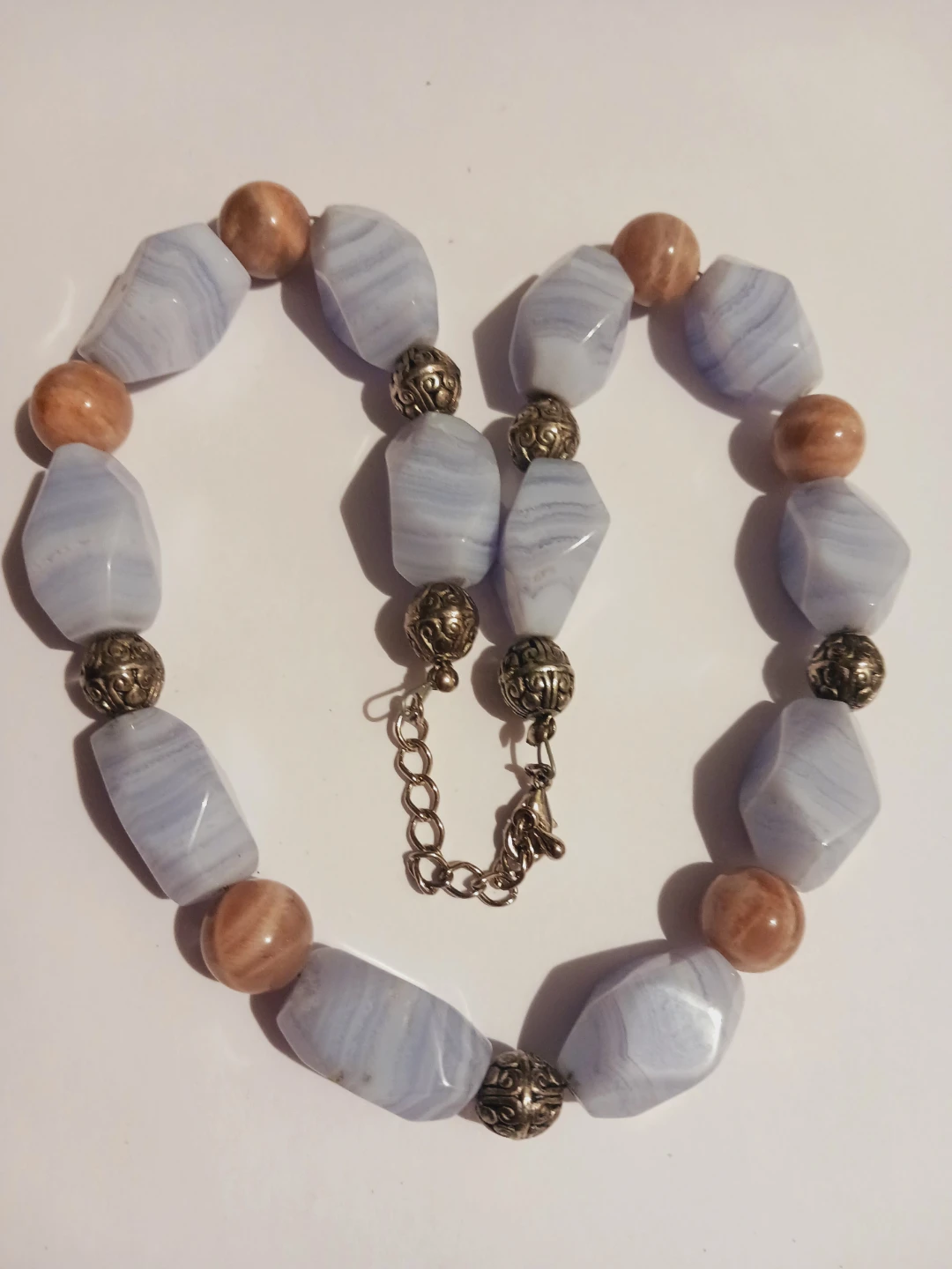 Blue Lace Agate Beaded Necklace with Silver Accents - photo 4