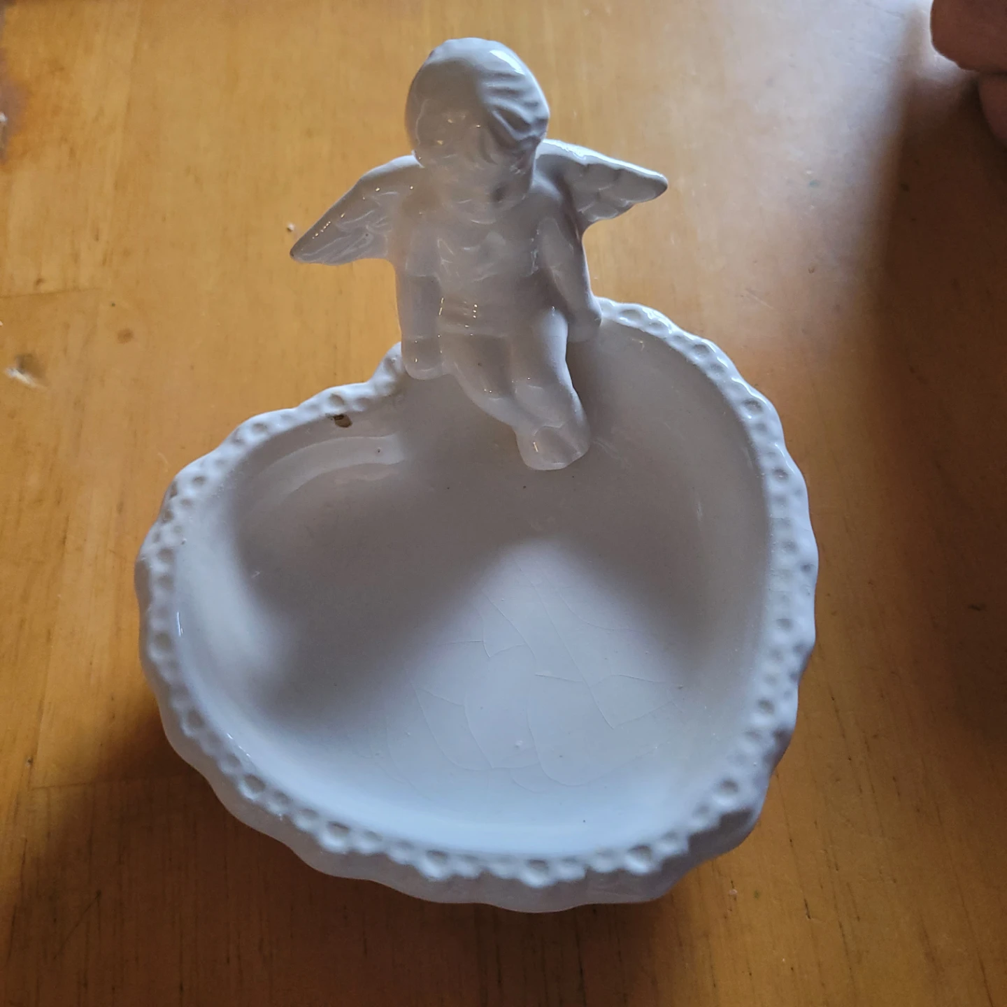 White Ceramic Cherub Heart Dish