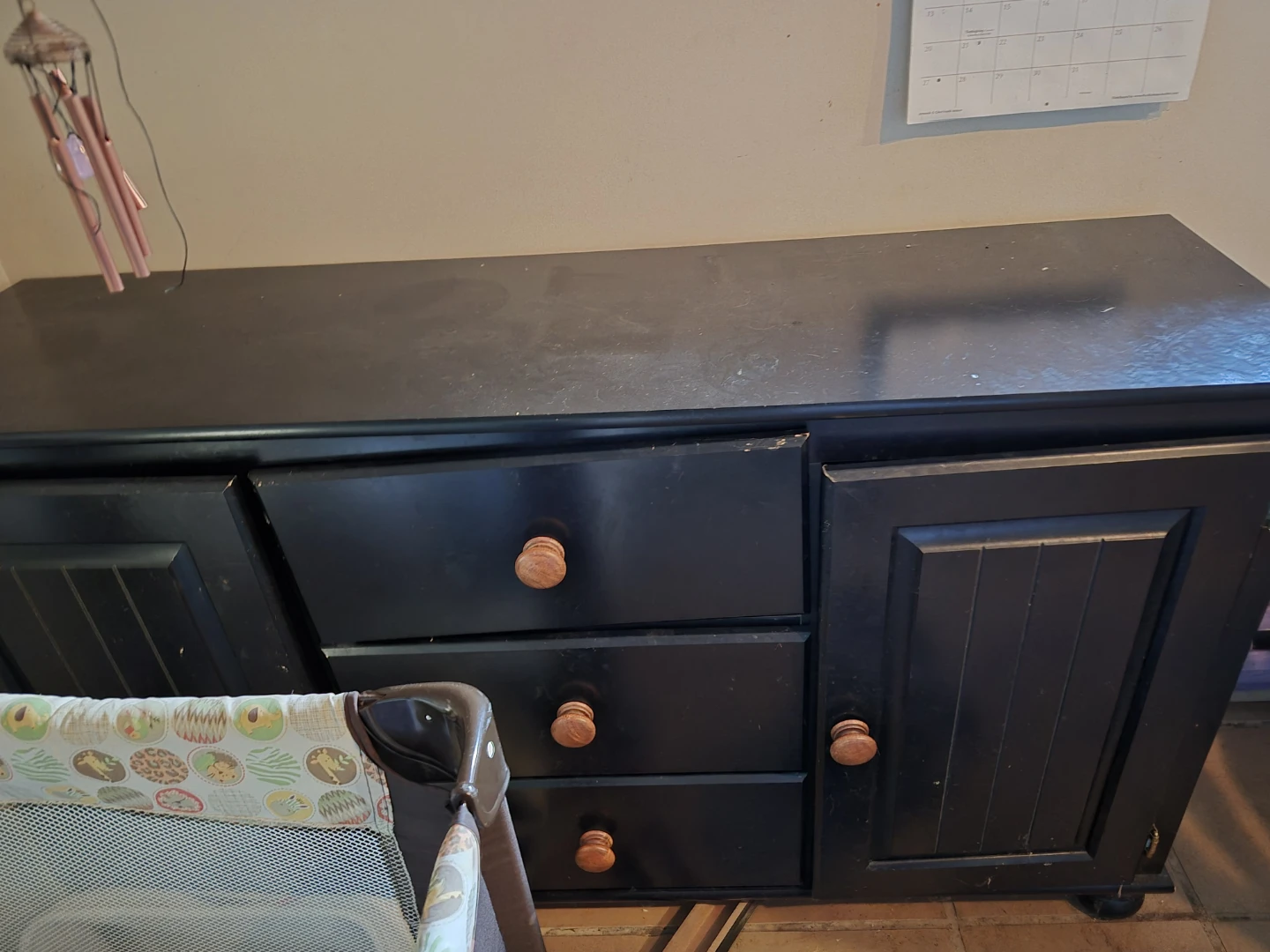Black Cabinet with Drawers and Doors