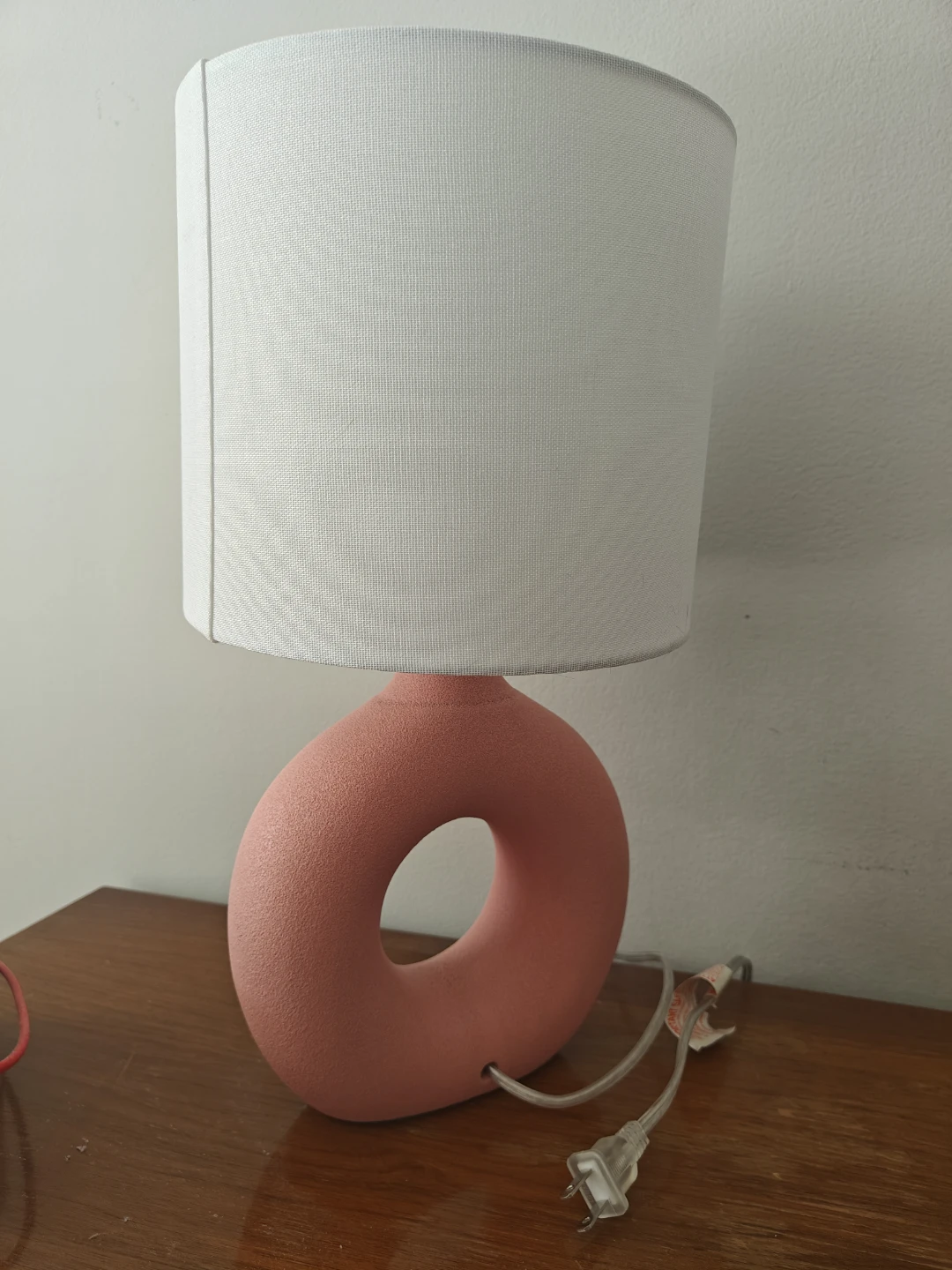 Pink table lamp - donut table lamp with white shade - photo 2