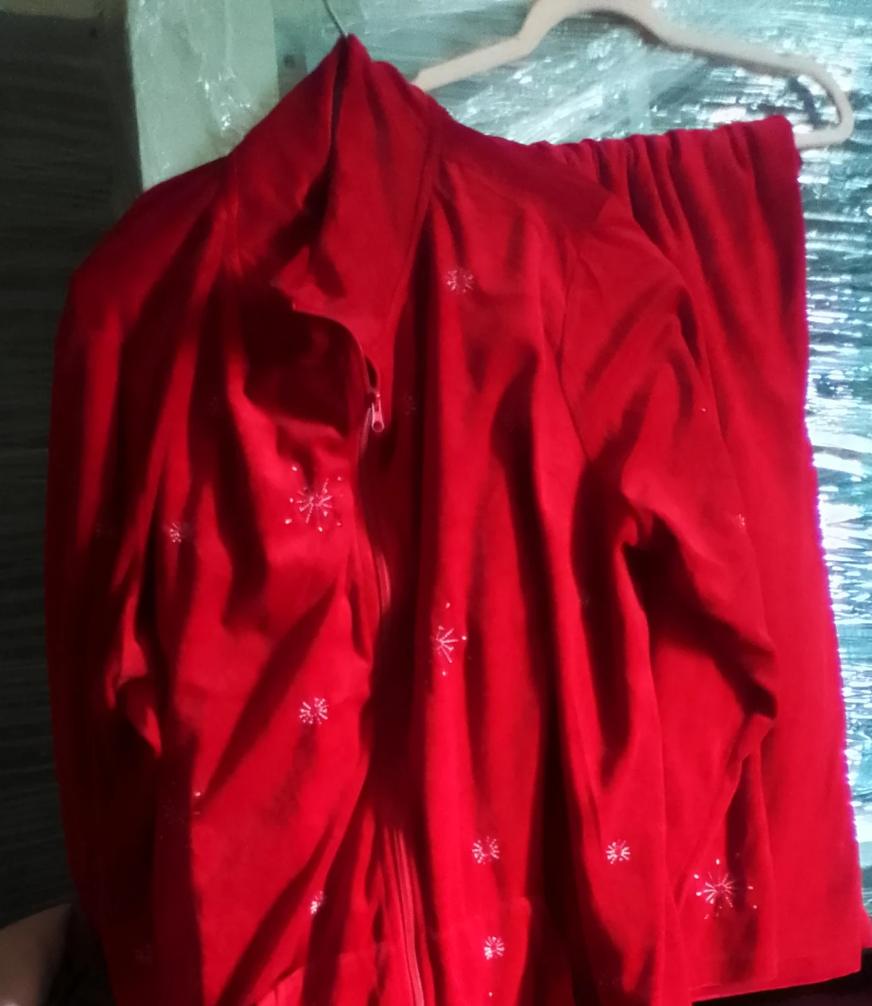 Red Snowflake Velour Lounge Set
