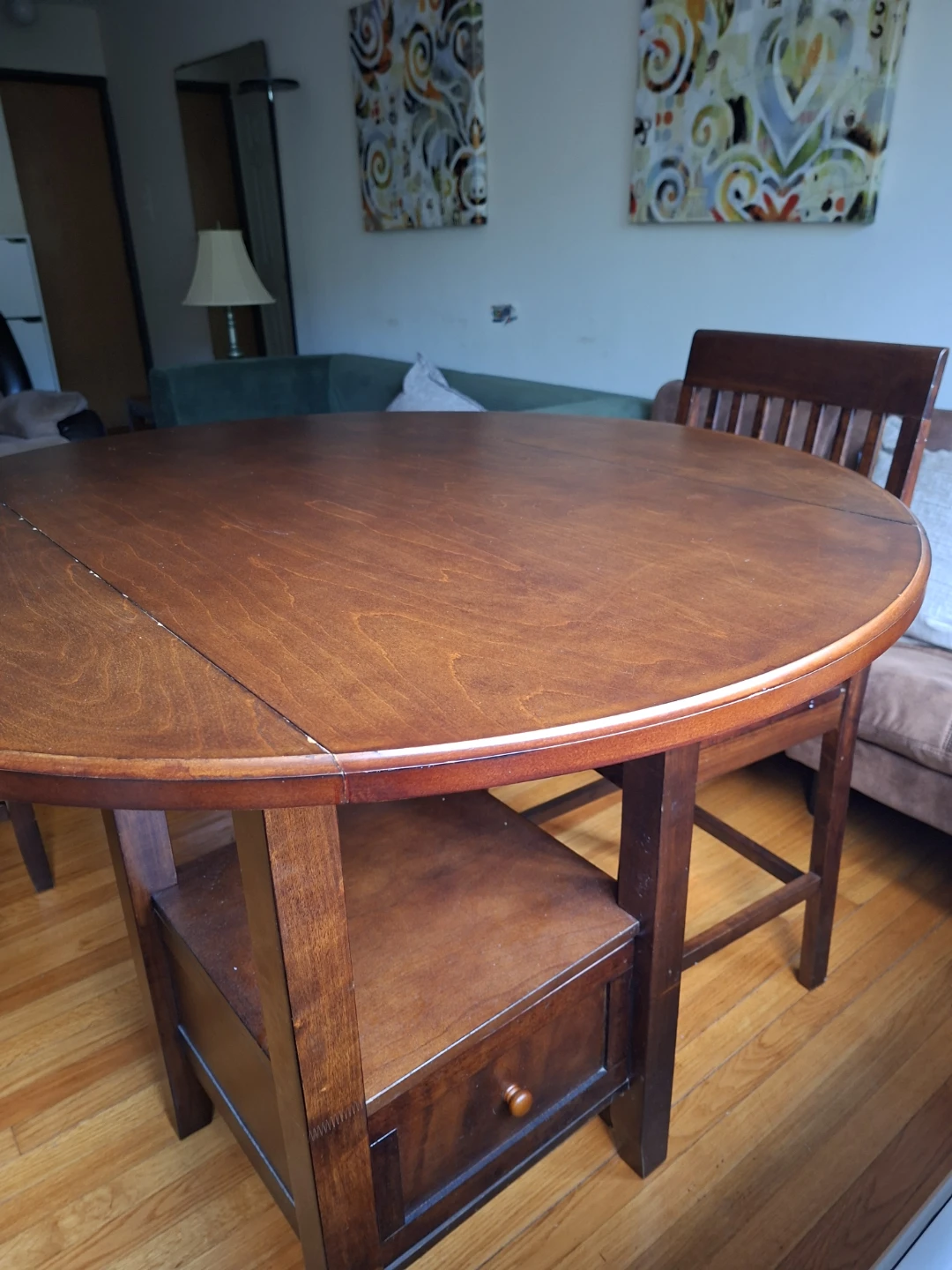 Round Drop Leaf Dining Table with Storage Drawer - photo 3