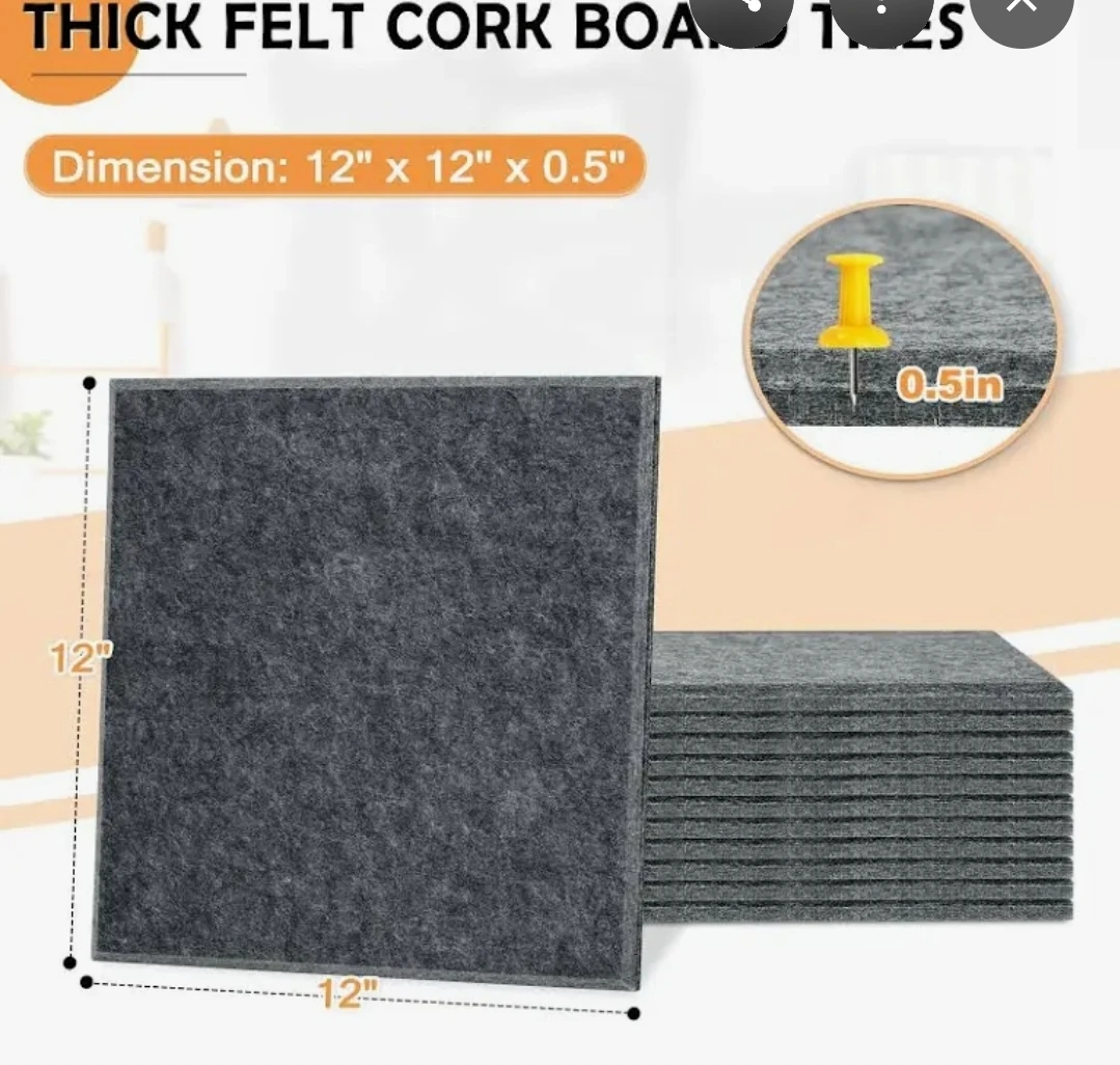 Thick Felt Cork Board Tiles Display Board 12"x12" - photo 2