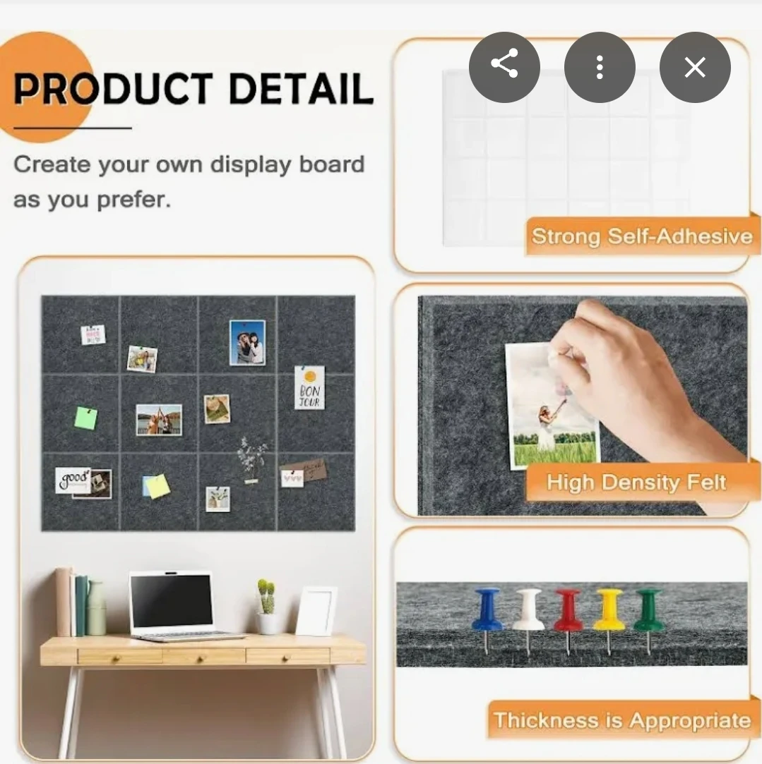 Thick Felt Cork Board Tiles Display Board 12"x12" - photo 5