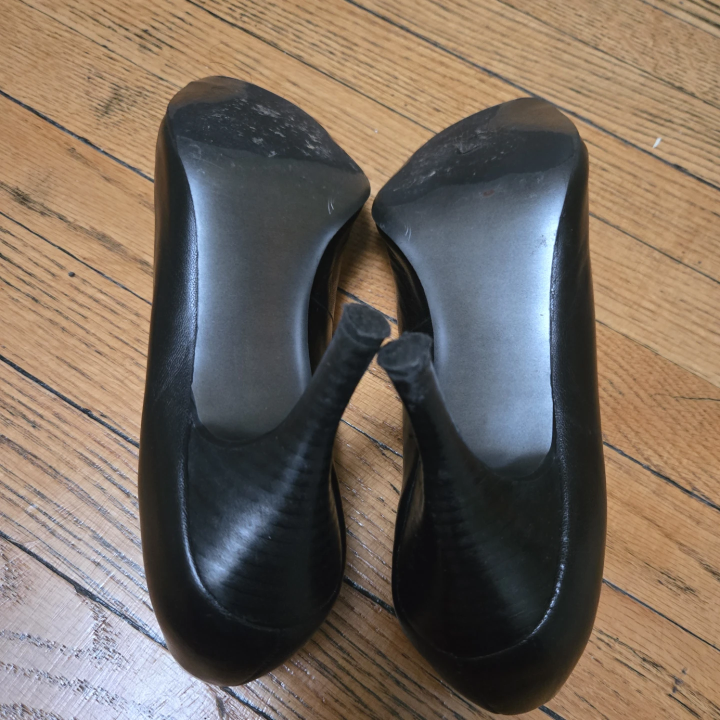 Black Peep-Toe Heels with Pink Leopard Print Insoles - photo 5