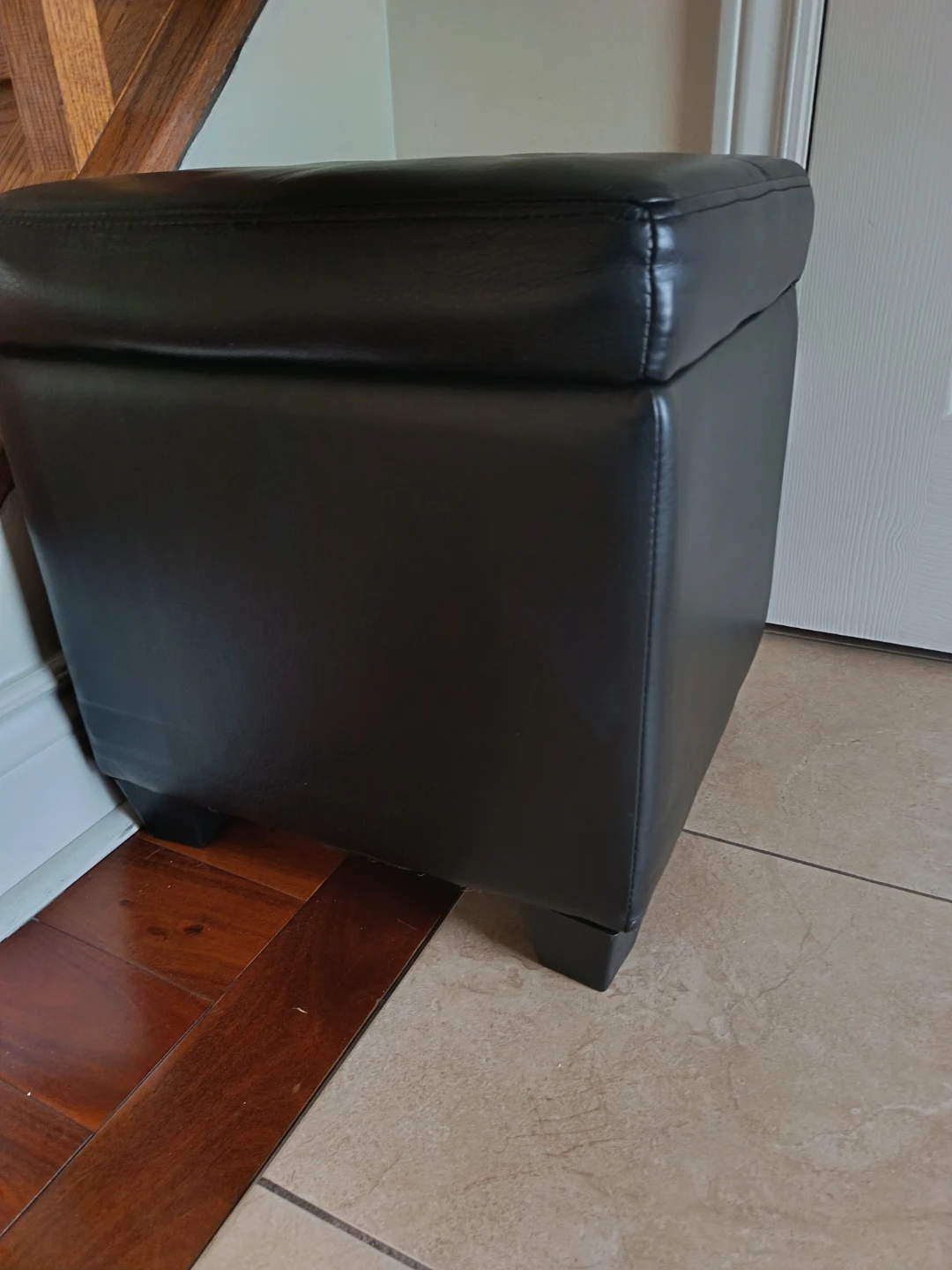 Black Faux Leather Storage Ottoman - photo 5