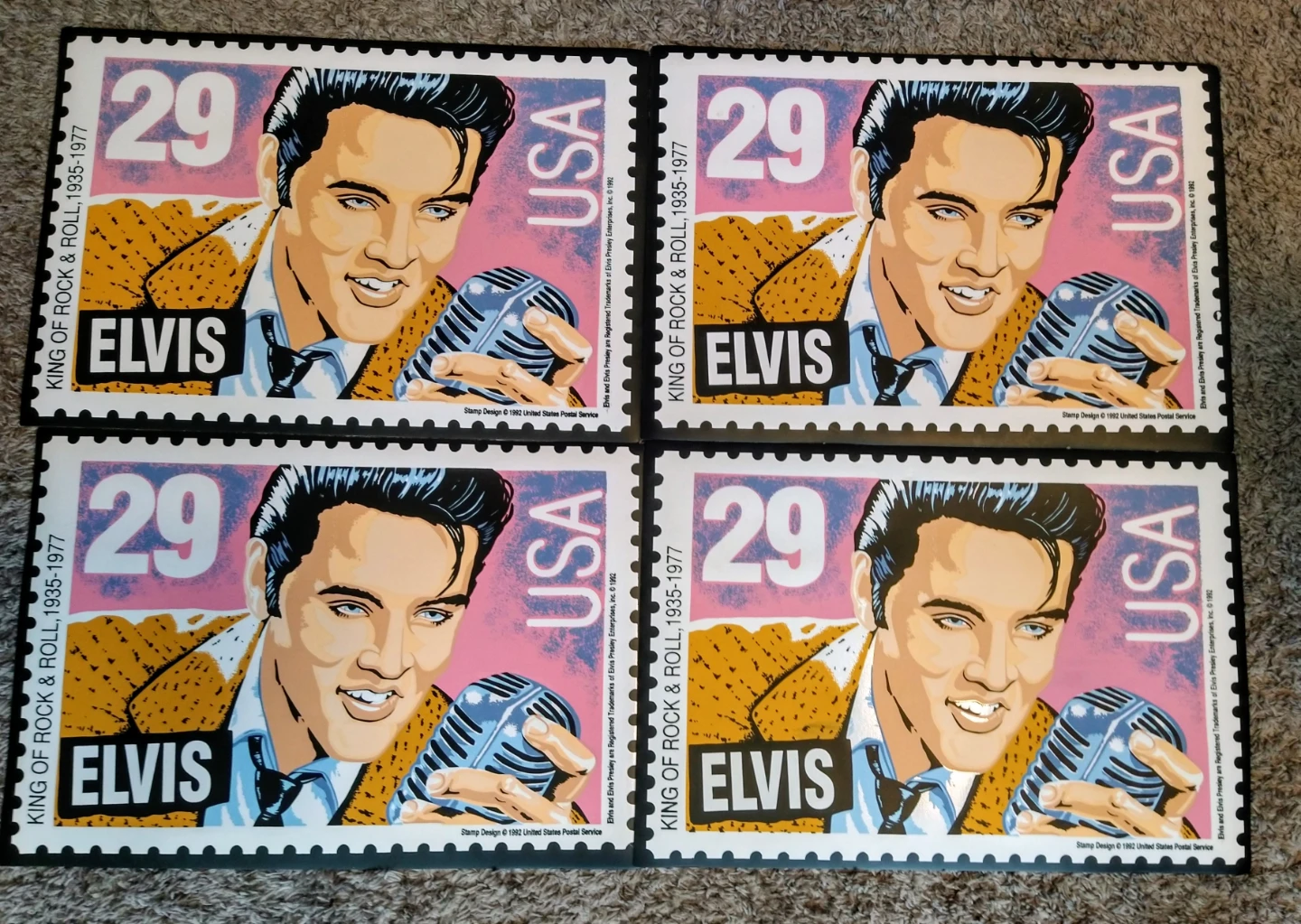 Vintage 1992 Elvis Presley 13"×19"Placemats US Postal  Set of 4
