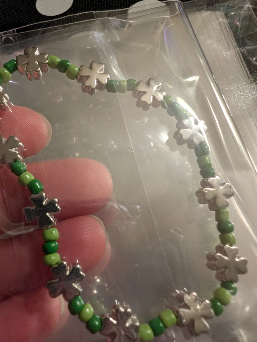 Green Beaded Bracelet with Clover Charms - photo 2
