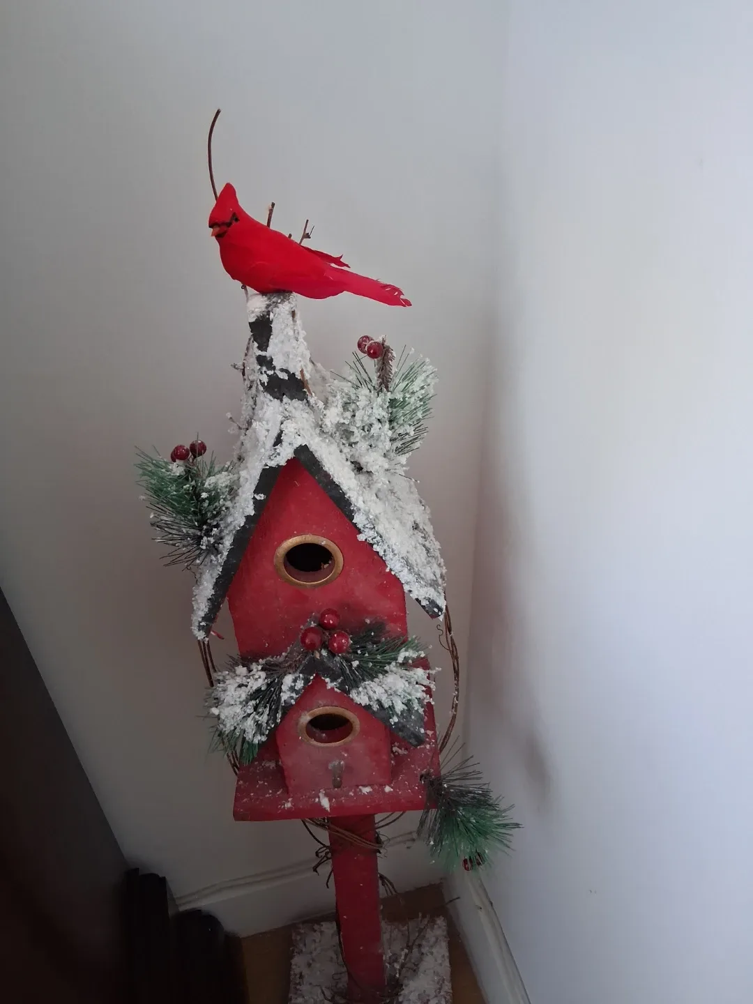 Red Double Birdhouse with Cardinal - photo 3