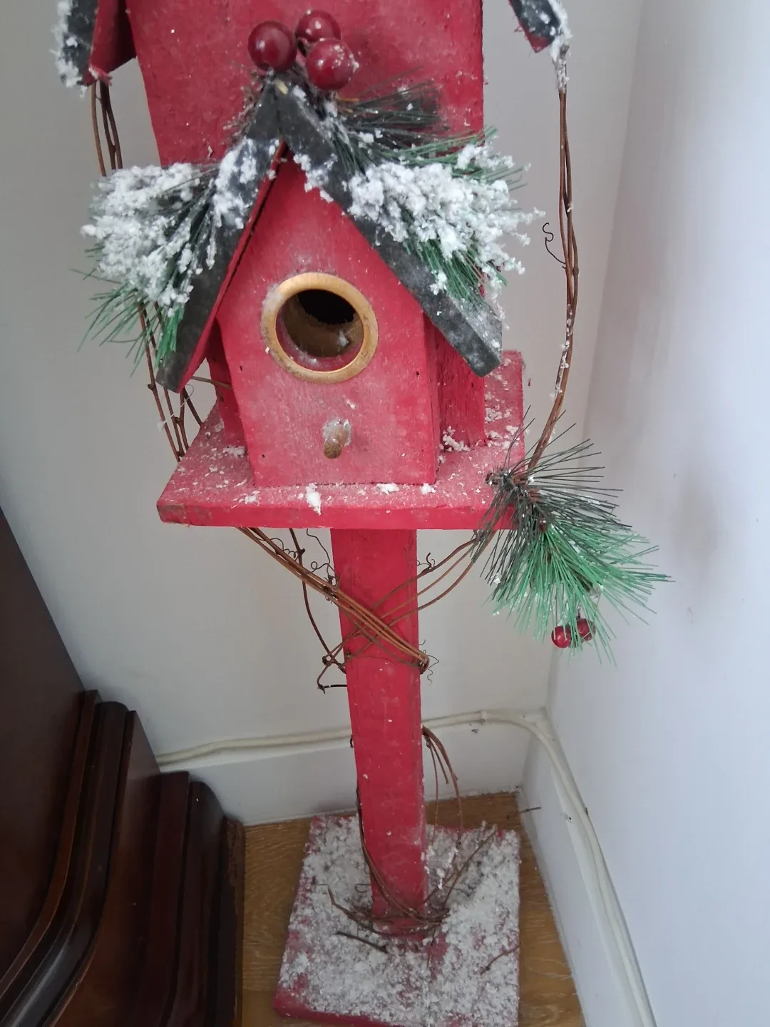 Red Double Birdhouse with Cardinal - photo 4