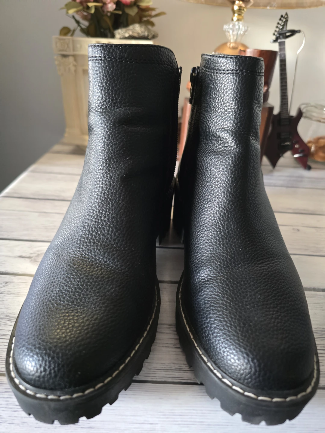 Black Faux Leather Chelsea Boots