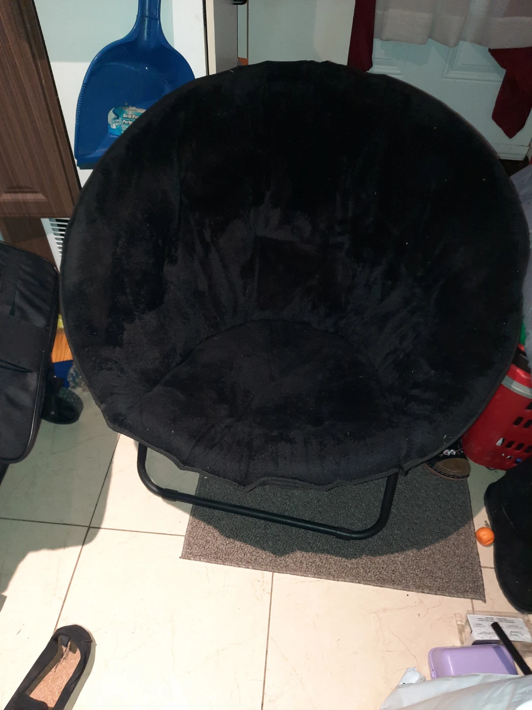 Black Comfy Fuzzy Plush faux fur Moon Bowl Foldable Chair