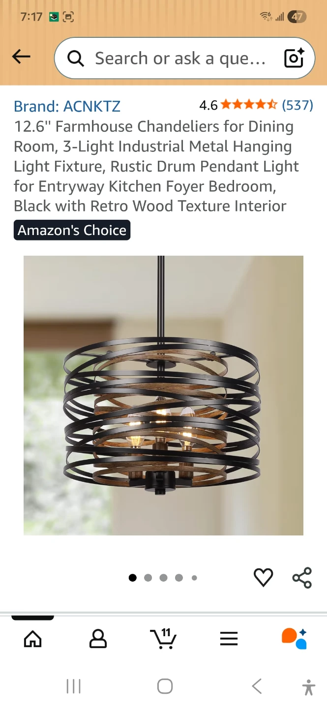 ACNKTZ 12.6" Farmhouse Industrial Metal Chandelier