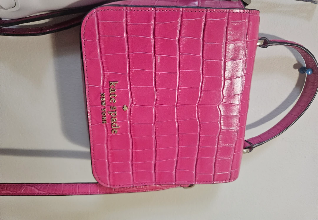 Kate Spade Pink Croc Embossed Crossbody Bag.