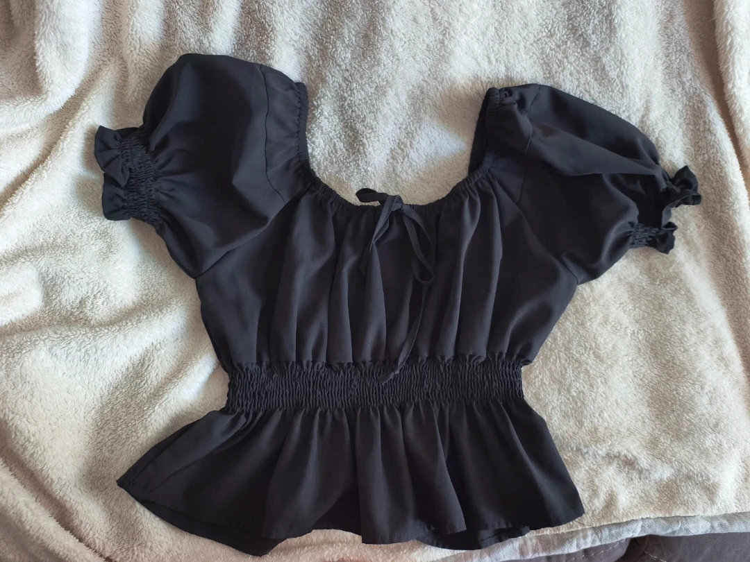 Black Crop-Top with Shirred Waist