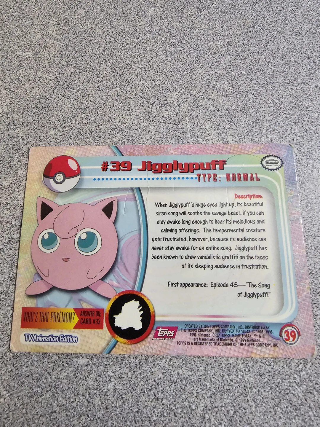#39 Jigglypuff TV Animation Edition Pokémon Card - photo 2