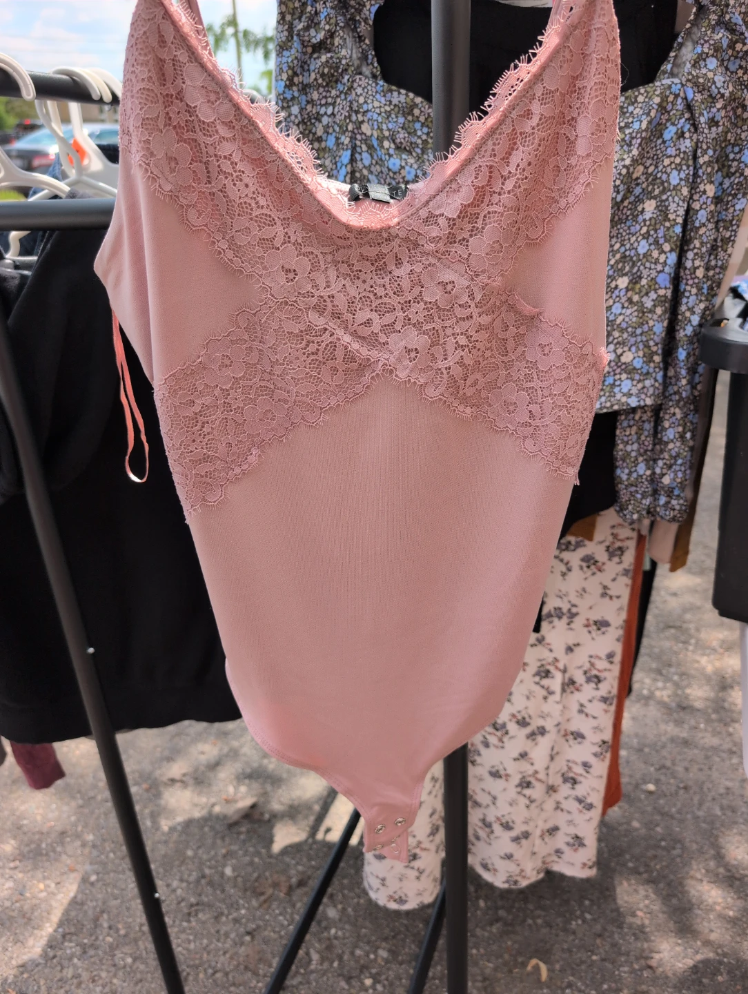 Pink Lace Trim Bodysuit from dynamite, size medium unworn