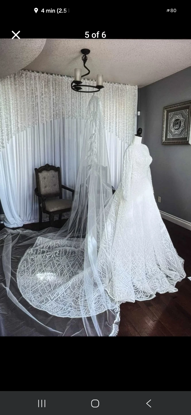 Elegant White Wedding Dress with Veil - photo 2