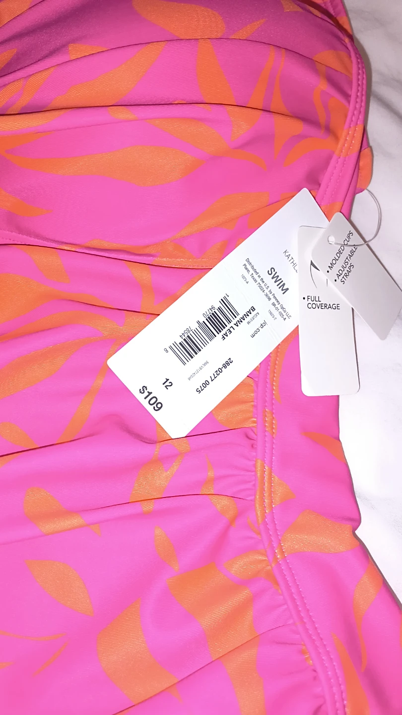 Liz Claiborne Pink Orange Leaf Print Swimsuit Size 12 - photo 2