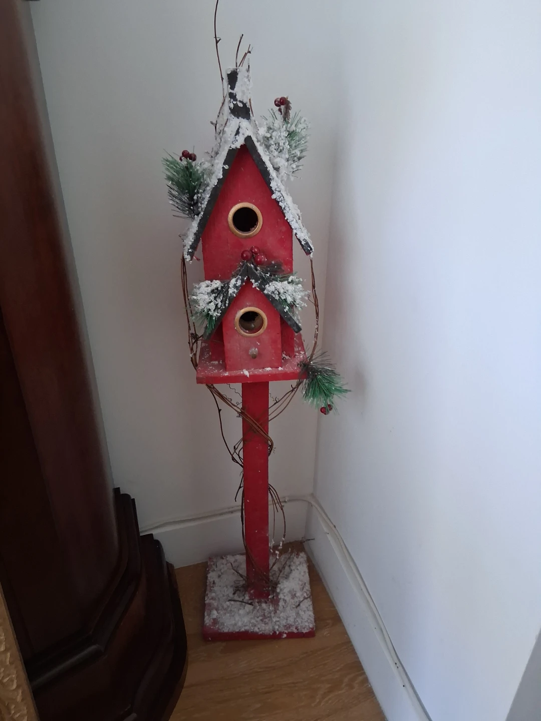 Red Double Birdhouse with Cardinal