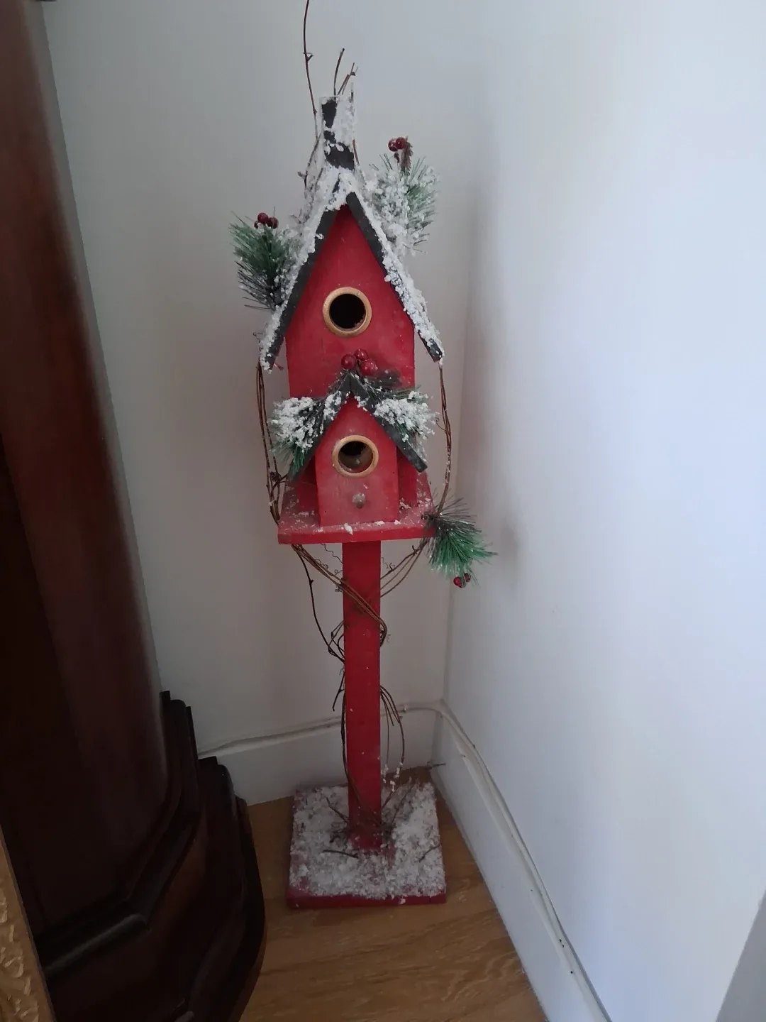 Red Double Birdhouse with Cardinal