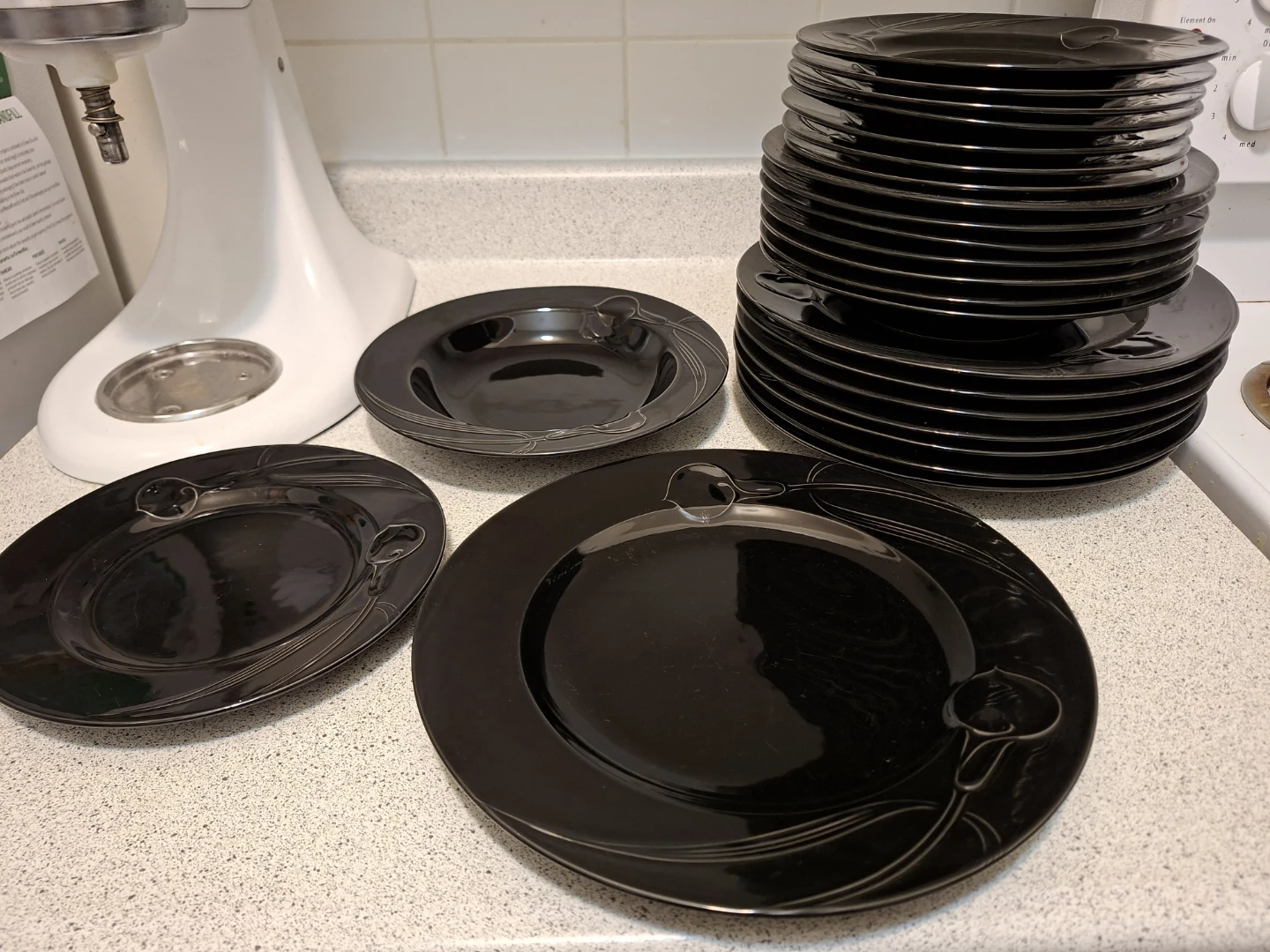 Black Art Nouveau Style Charger Plates (Set of 24)
