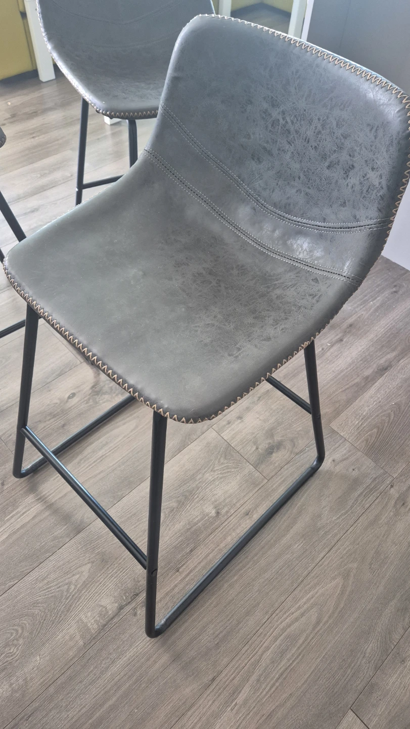 Set of 3 Grey Faux Leather Bar Stools - photo 2