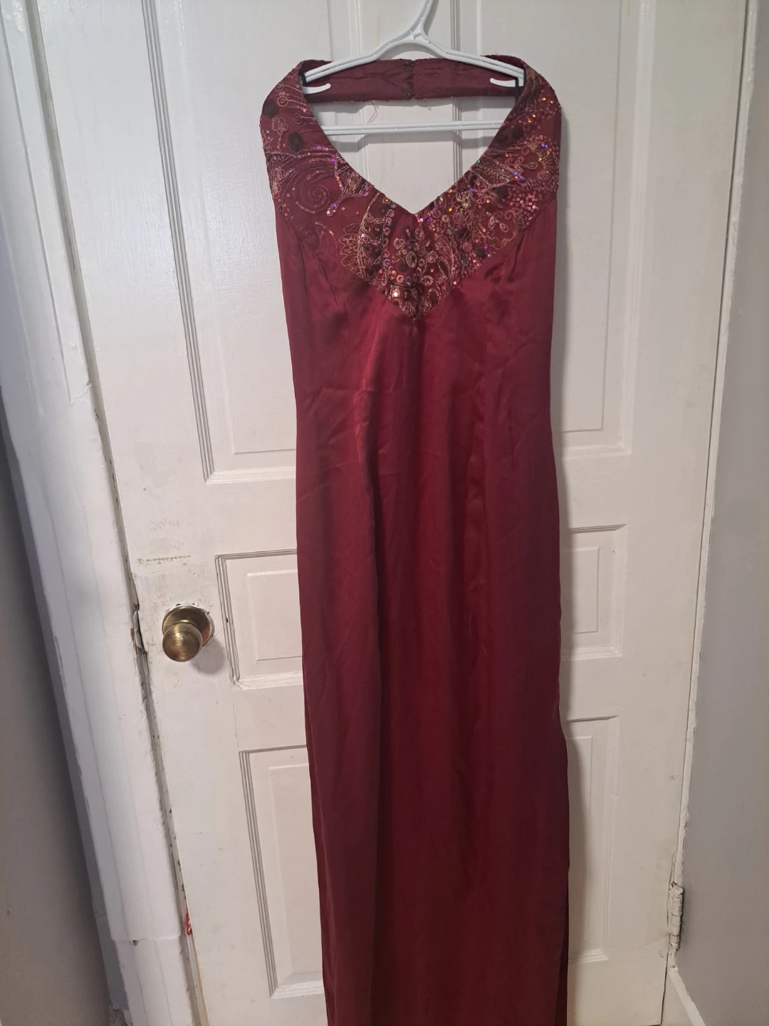 Red Halter Neck Embellished Maxi Dress