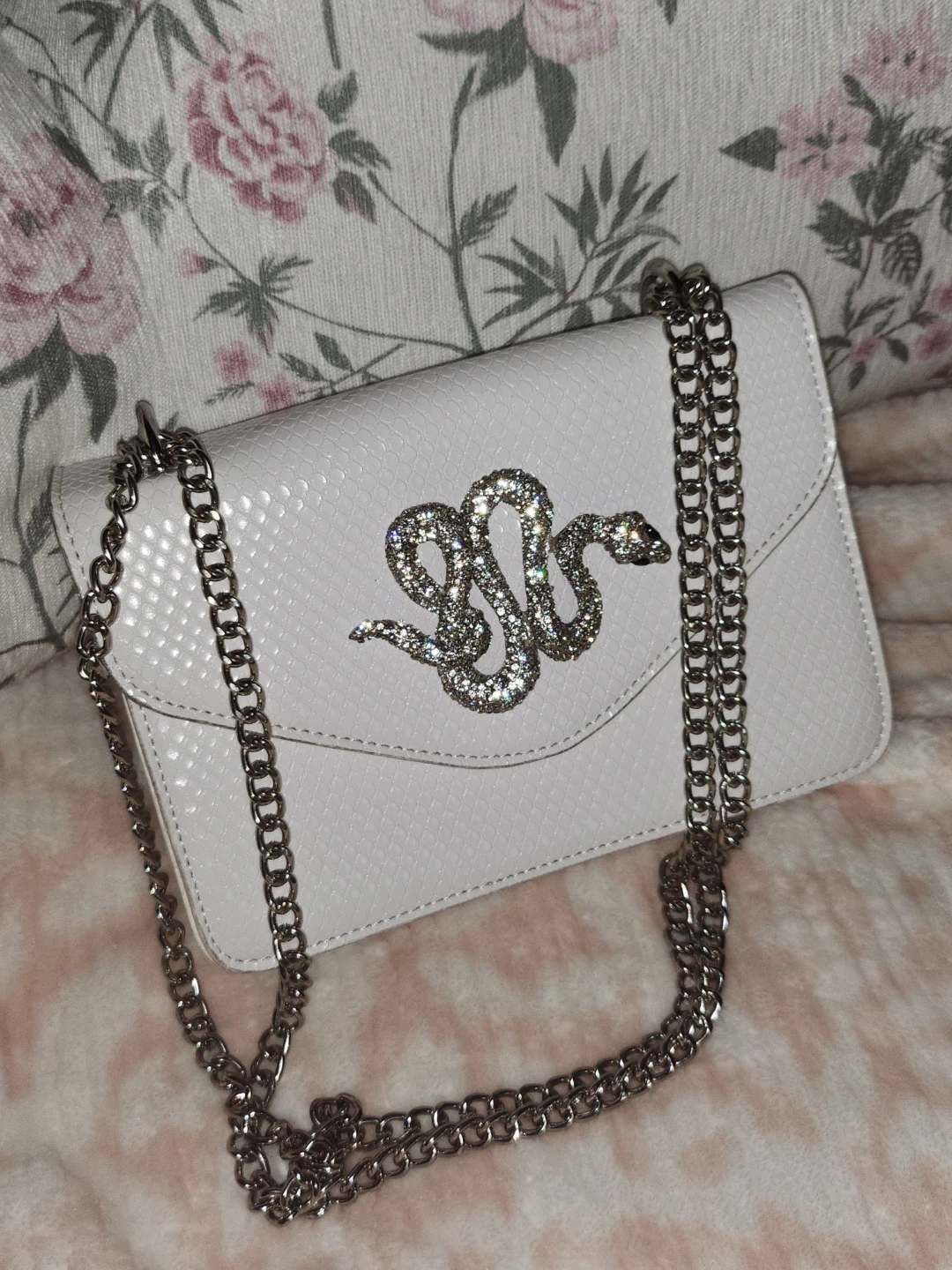 White Snake Rhinestone Clutch Purse