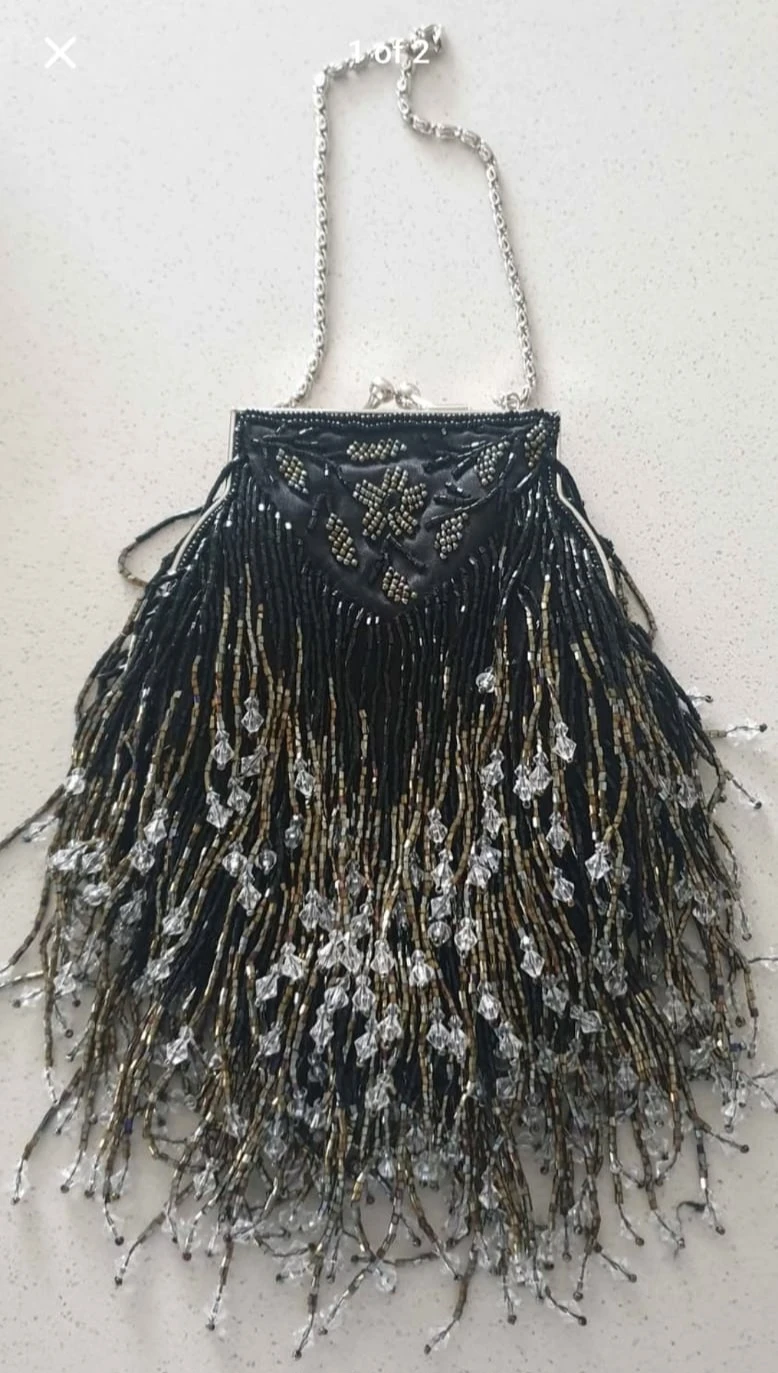 Beaded Evening Clutch Purse with Chain Strap
