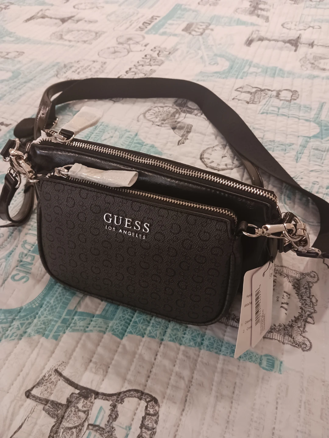 Guess Los Angeles Black Monogram Crossbody Bag