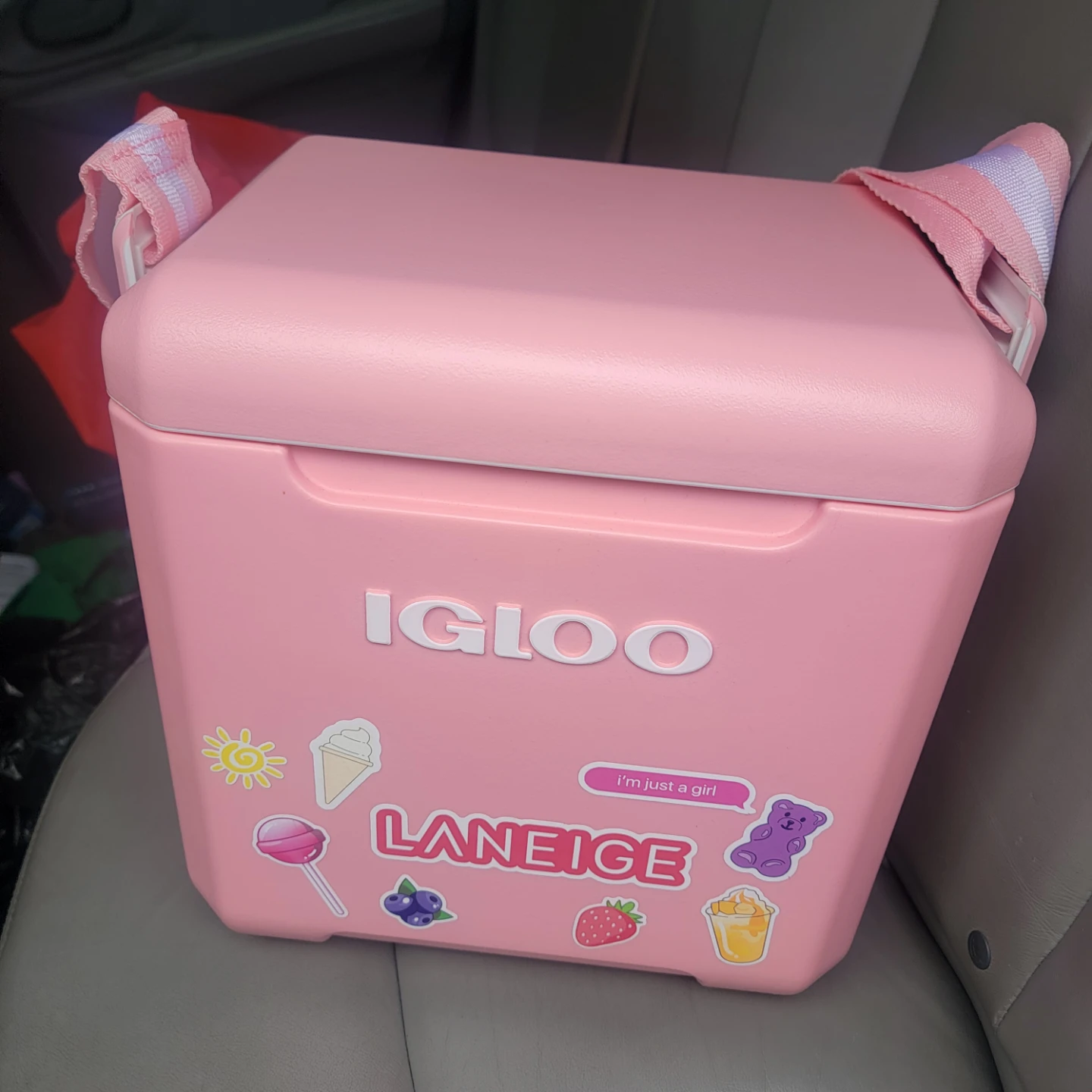 Igloo Pink Cooler with Laneige Stickers