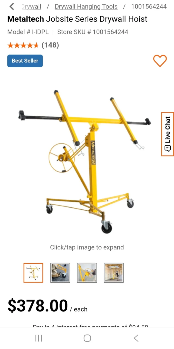 Metaltech Jobsite Series Drywall Hoist