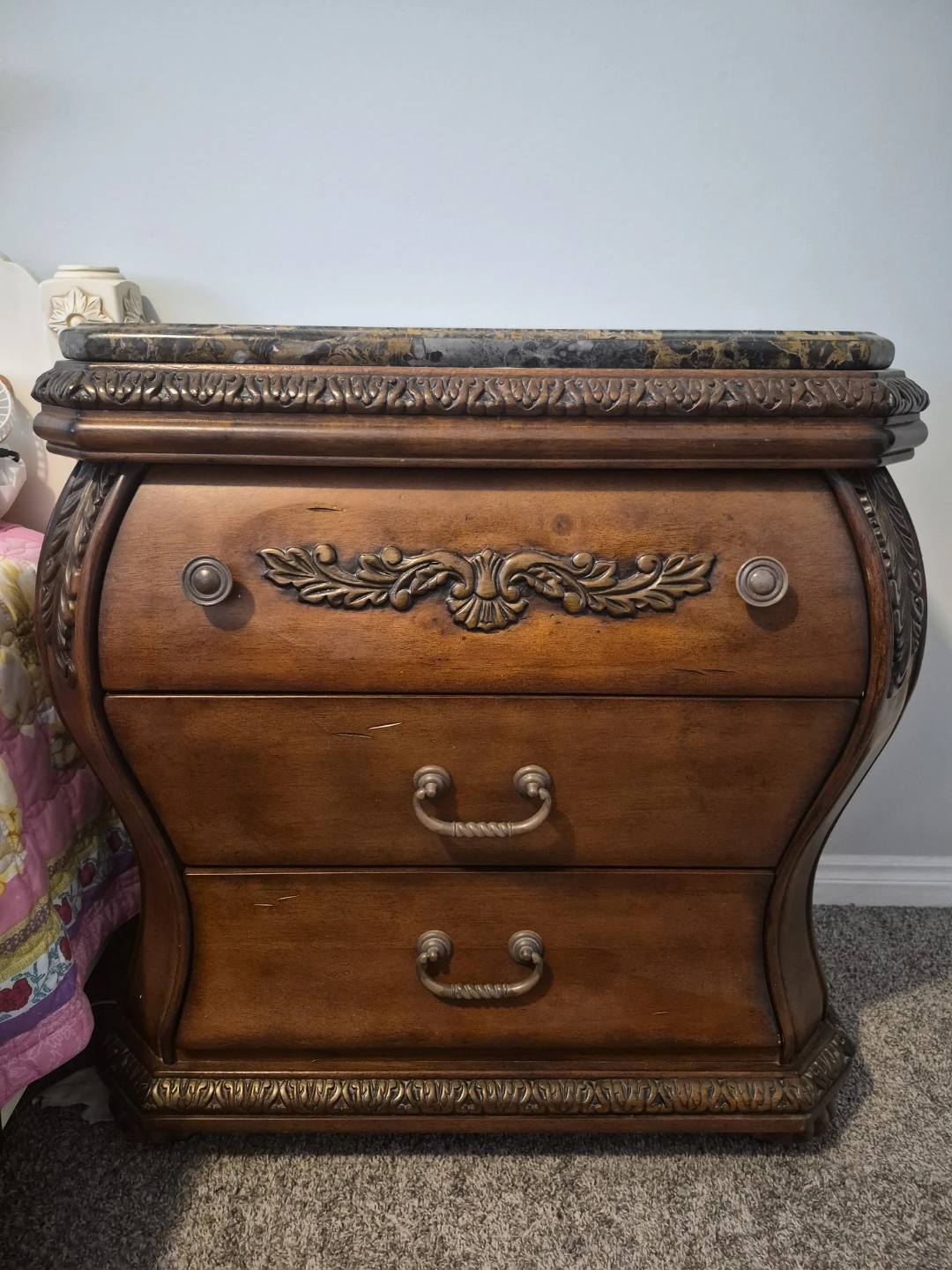 Wooden Nightstand with Marble Top