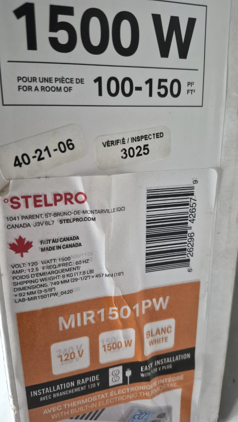 NEW Stelpro Mirage 1500W Convector Heater w Thermostat - photo 5