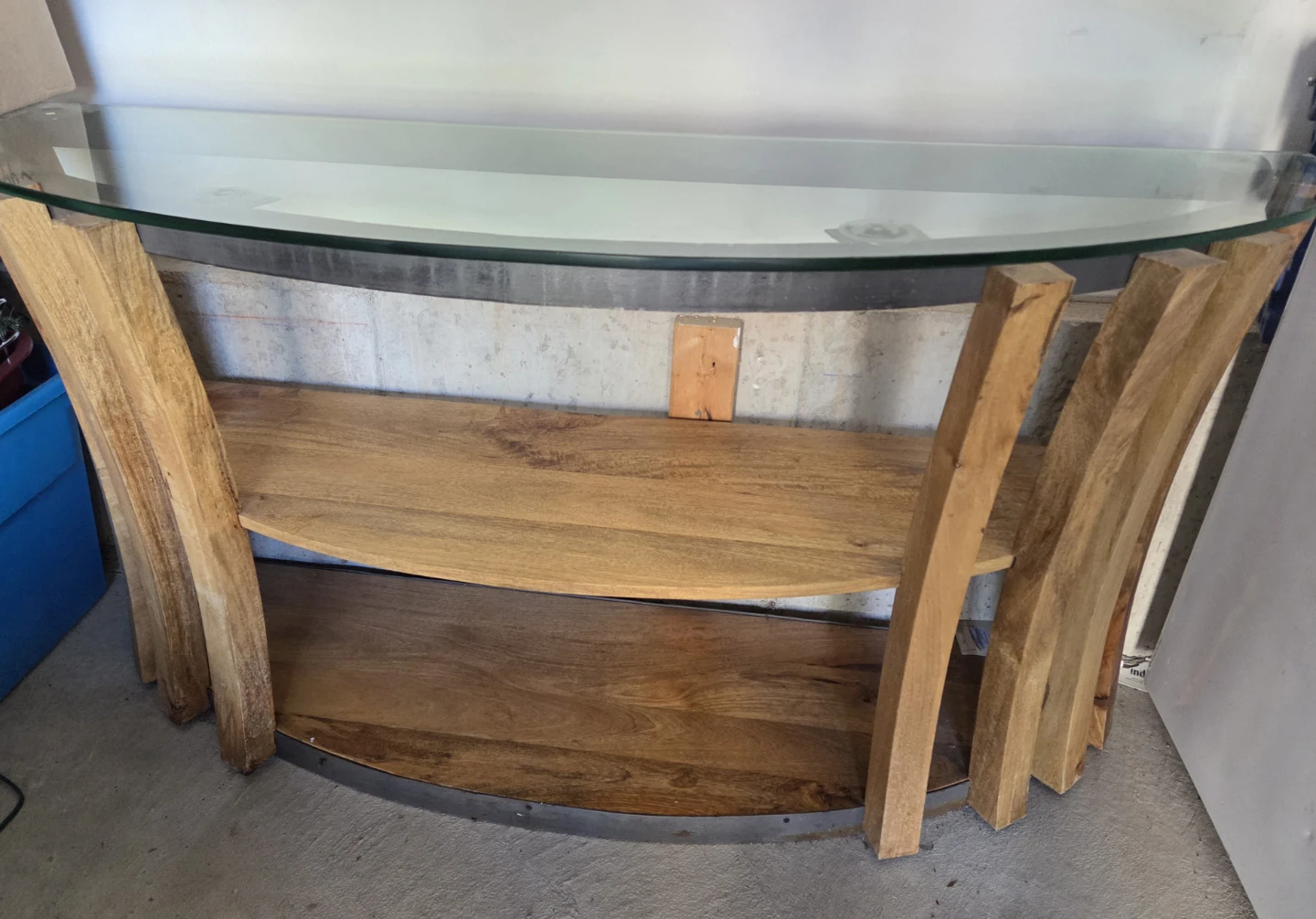 Console Table with Glass Top and Wooden Shelves - photo 3
