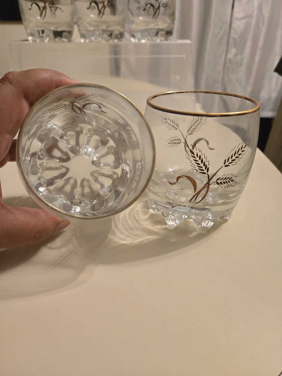 ⚽️ Set of 5 Vintage Wheat Design Glasses with Gold Rim - photo 3