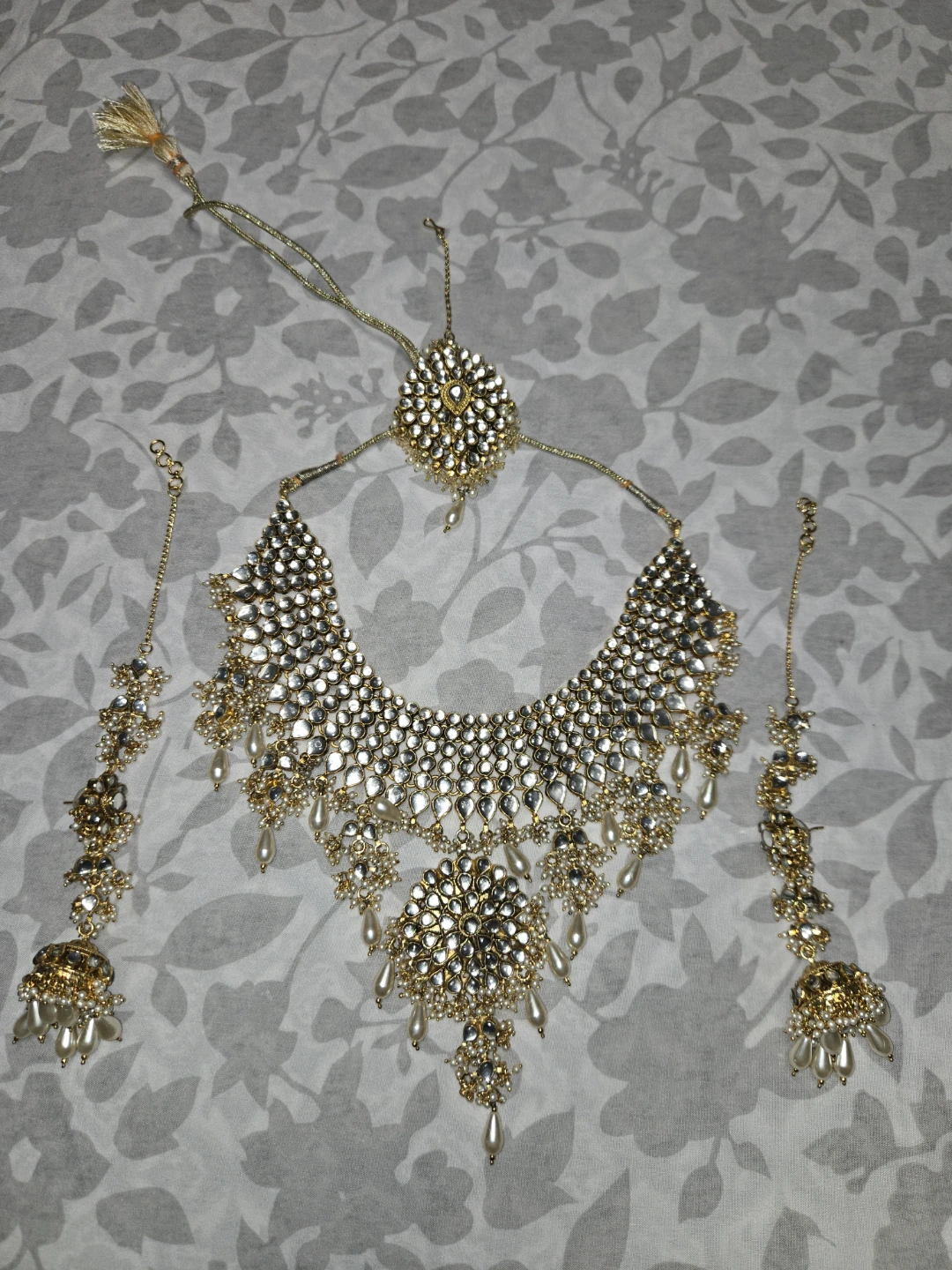 Gold Kundan Bridal Necklace Set with Earrings and Tikka