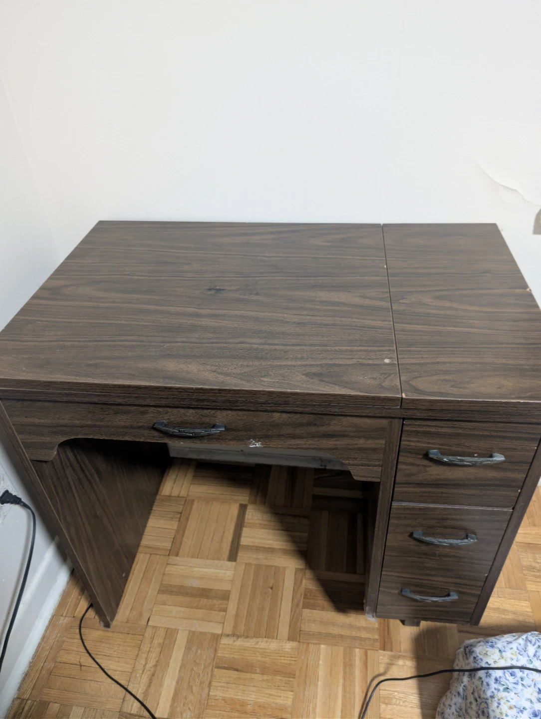 Dark Wood Flip-Top Desk with Drawers