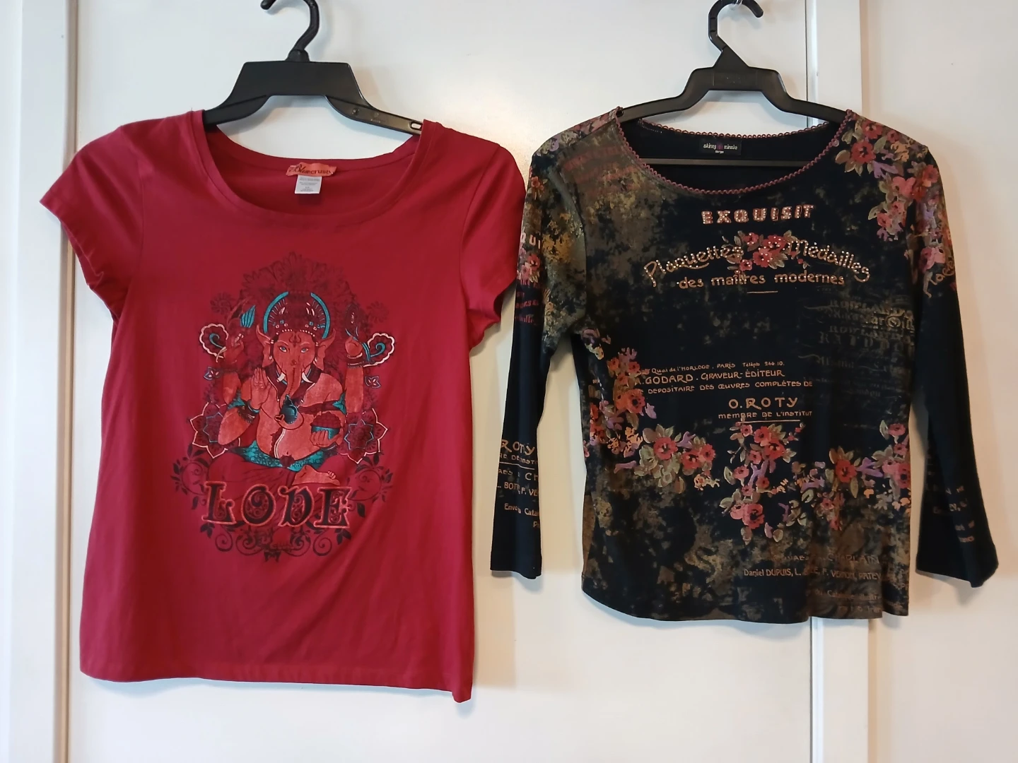 BlueCrush Red T-Shirt and Black Graphic Long Sleeve Top.$8 EACH.