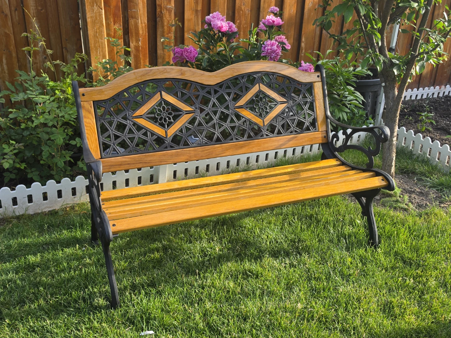 Ornate Cast Iron and Wood Garden Bench - photo 2