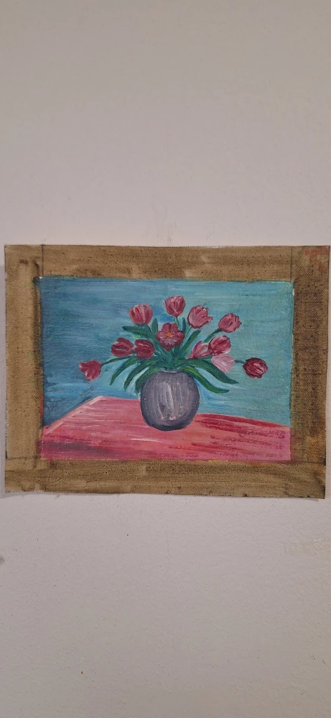 Oil Painting of Tulips in Vase