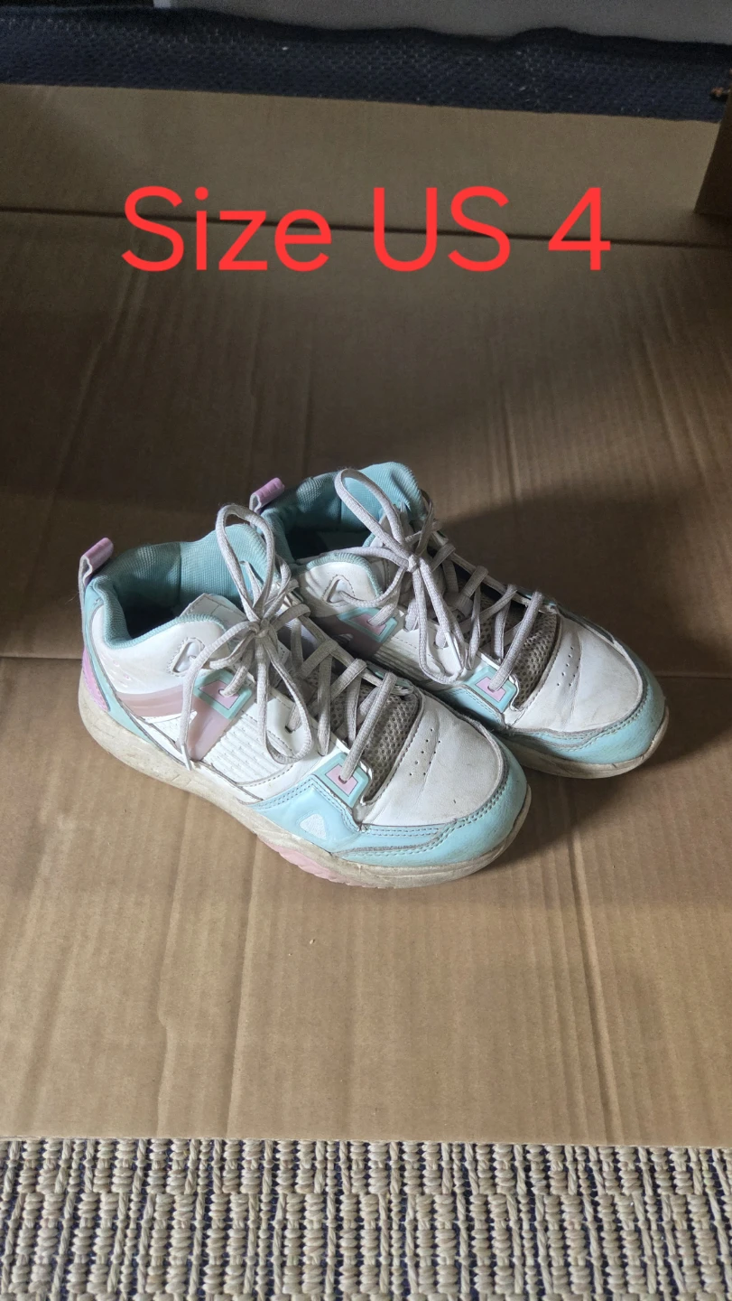 Girls' White and Aqua Sneakers US 4