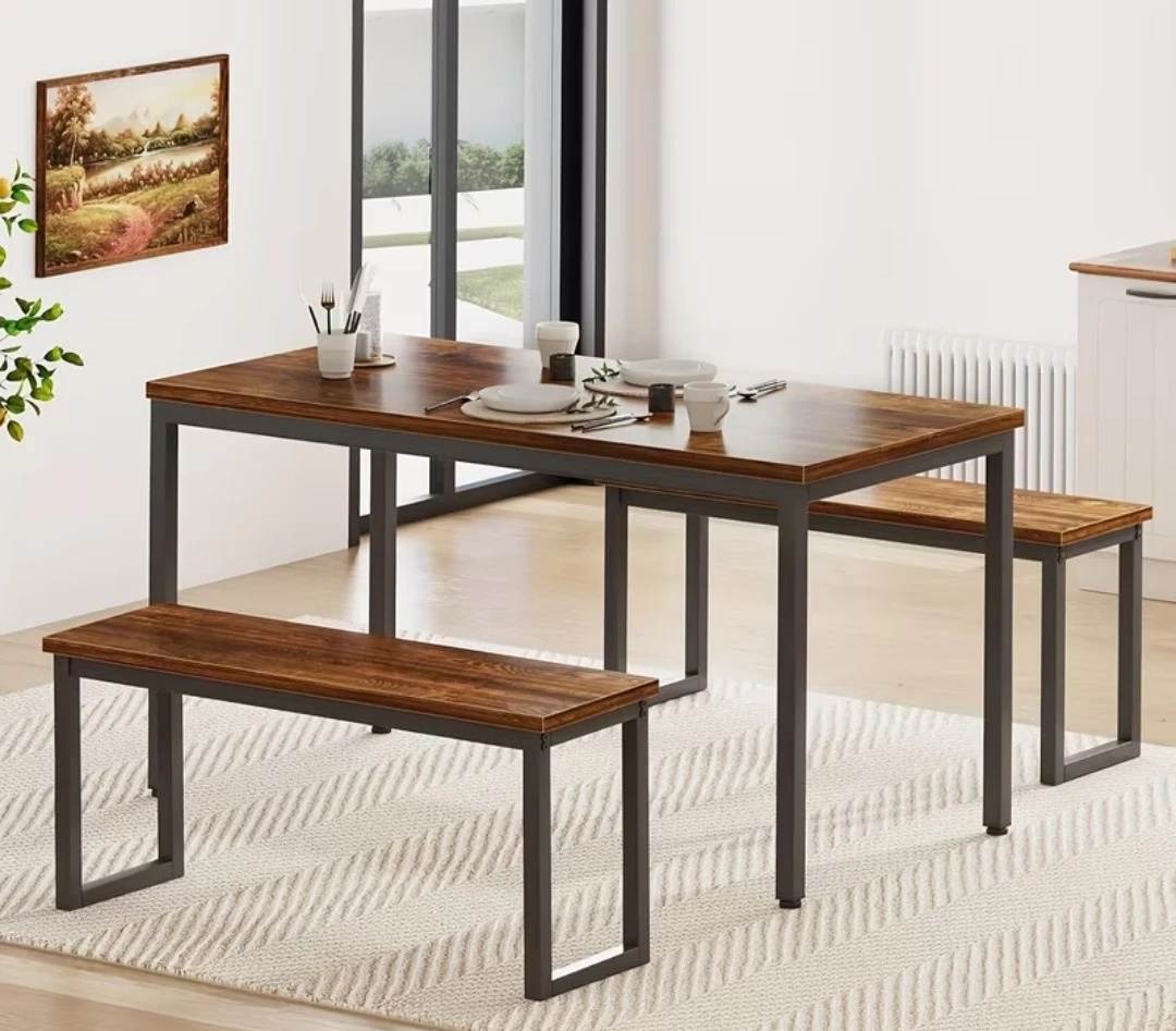 Dining Table and 2 Benches Set