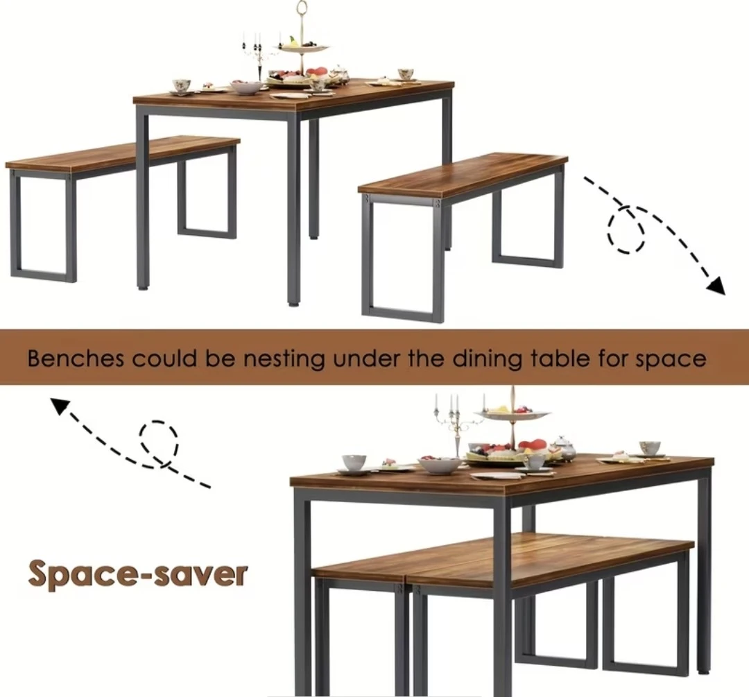 Dining Table and 2 Benches Set - photo 2