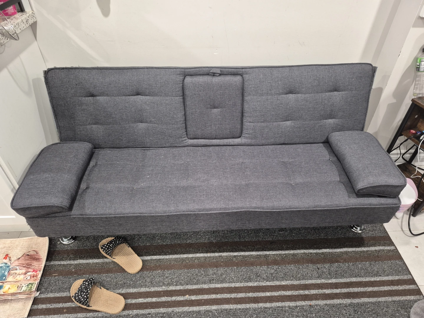Grey Futon Sofa Bed with Sherpa Throw - photo 3